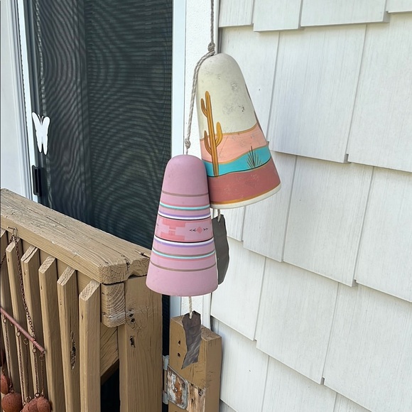 Other - ▫️2 Southwestern Painted Ceramic and Metal Hanging Bell Windchimes